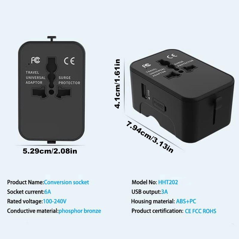 Travel Adapter Worldwide All In One International Power Adapter Universal Adapter Plug With 2.1A Dual USB Charging Ports For Asia Europe UK AUS And USA