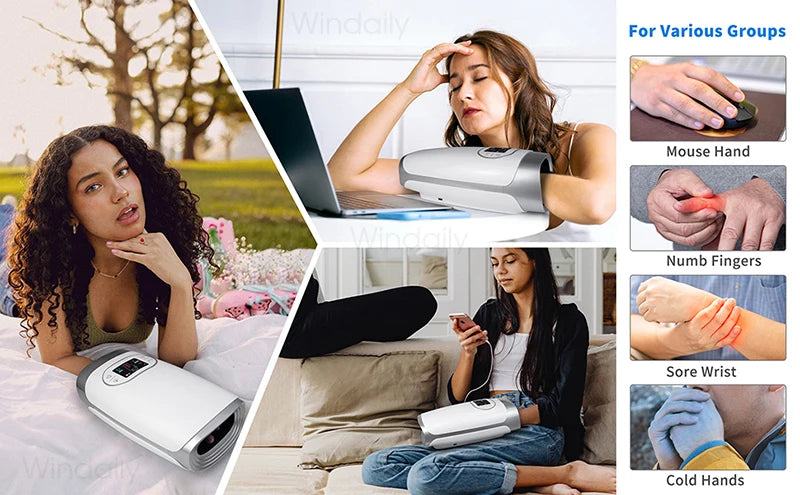 2025 Electric Wireless Hand Massager Device Heat Air Compression Palm Massage Machine Beauty Finger Wrist Spa Relax Pain Relief