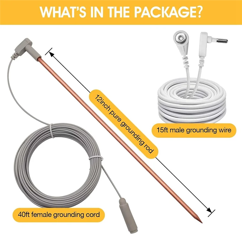 B97A-Copper Grounding Rod With 40Ft Female Ground Cord, Portable Ground Rod Kit,Great For Grounded Earth Connected Products A