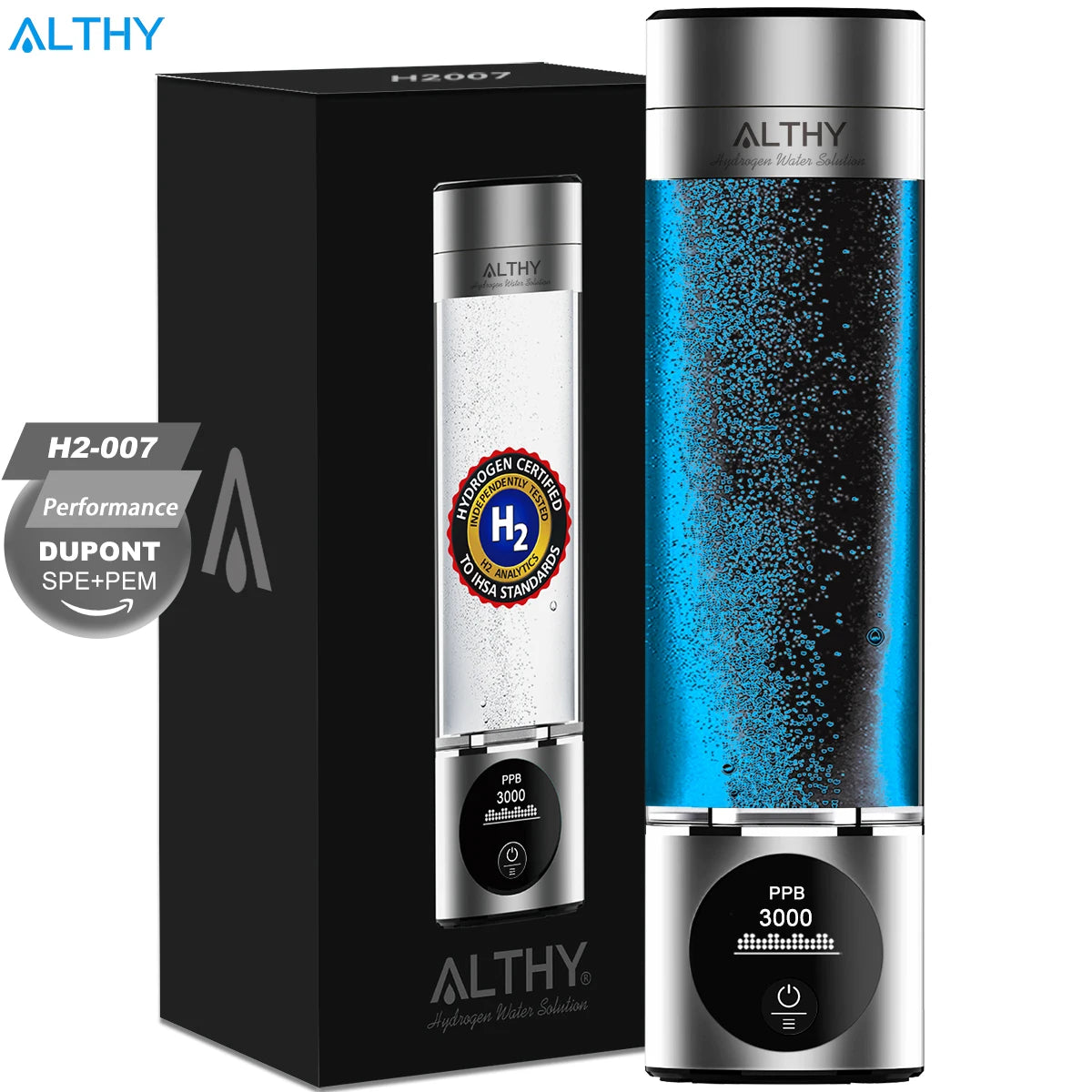 ALTHY Premium Hydrogen Water Bottle 5,000 PPB | DuPont SPE+PEM | Dual Chamber