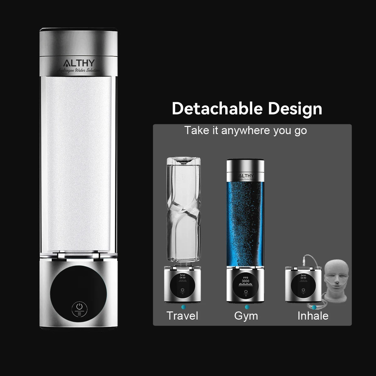 ALTHY Premium Hydrogen Water Bottle 5,000 PPB | DuPont SPE+PEM | Dual Chamber
