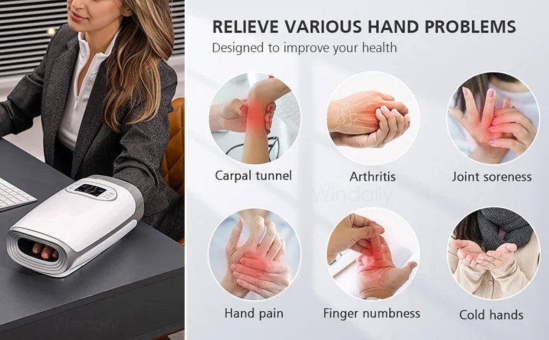2025 Electric Wireless Hand Massager Device Heat Air Compression Palm Massage Machine Beauty Finger Wrist Spa Relax Pain Relief