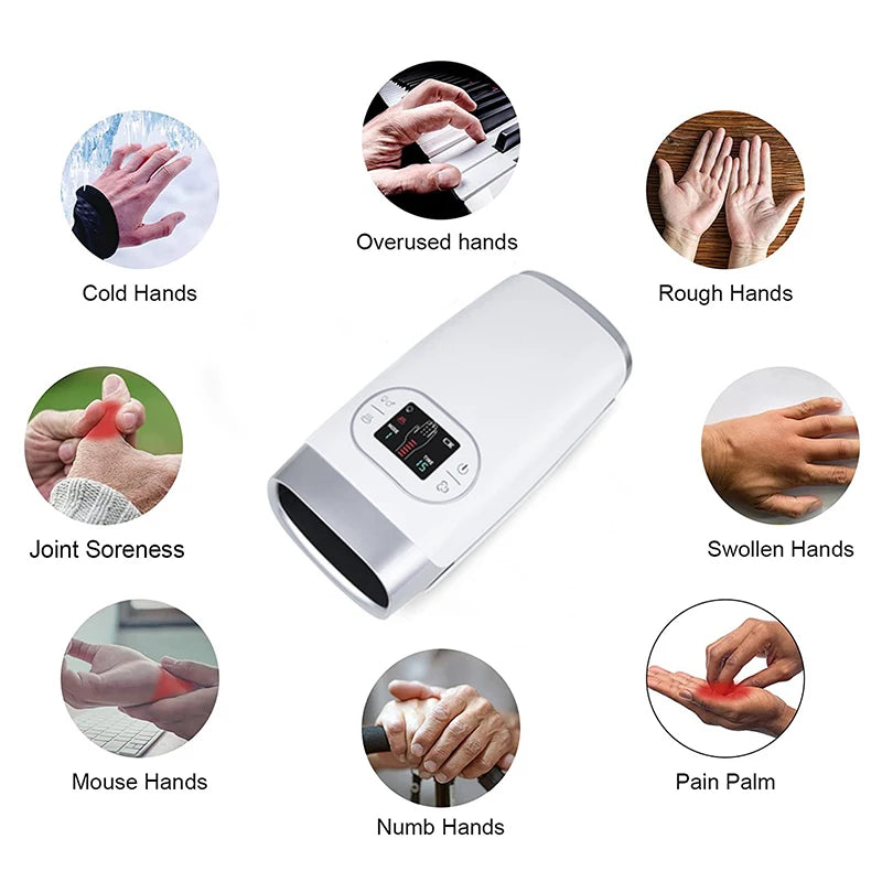 2025 Electric Wireless Hand Massager Device Heat Air Compression Palm Massage Machine Beauty Finger Wrist Spa Relax Pain Relief