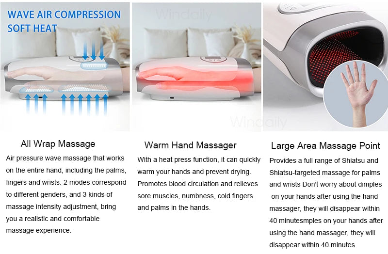 2025 Electric Wireless Hand Massager Device Heat Air Compression Palm Massage Machine Beauty Finger Wrist Spa Relax Pain Relief