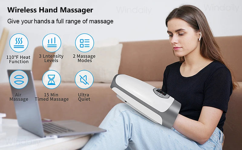 2025 Electric Wireless Hand Massager Device Heat Air Compression Palm Massage Machine Beauty Finger Wrist Spa Relax Pain Relief