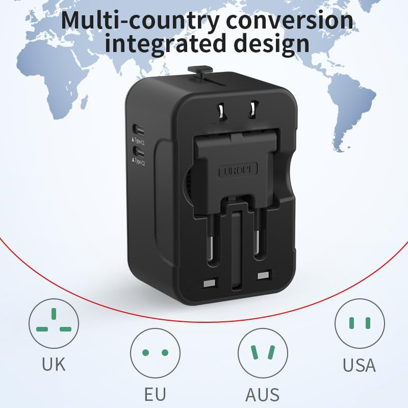 Travel Adapter Worldwide All In One International Power Adapter Universal Adapter Plug With 2.1A Dual USB Charging Ports For Asia Europe UK AUS And USA