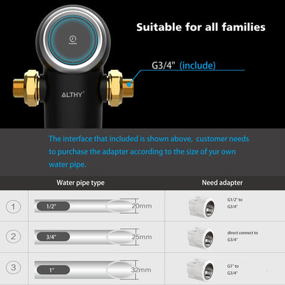 ALTHY Auto-Flush Whole-Home Sediment Filter - 40µm Stainless Mesh.