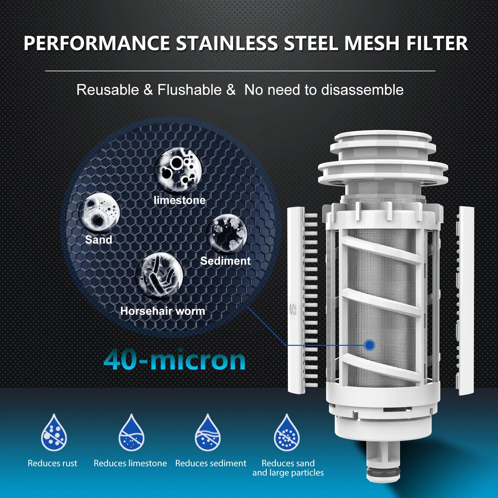 ALTHY Auto-Flush Whole-Home Sediment Filter - 40µm Stainless Mesh.