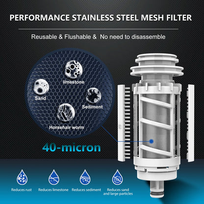 ALTHY Auto-Flush Whole-Home Sediment Filter - 40µm Stainless Mesh.