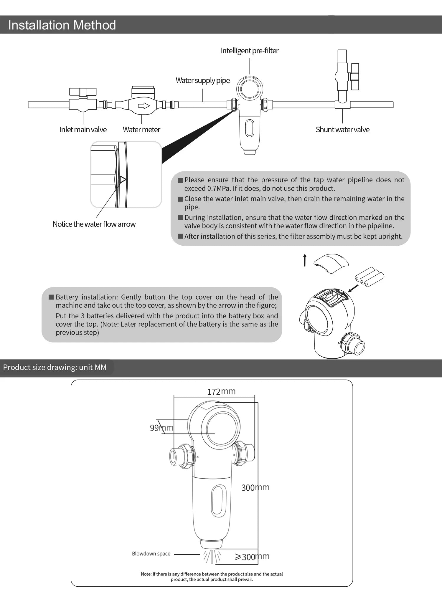 ALTHY Auto-Flush Whole-Home Sediment Filter - 40µm Stainless Mesh.