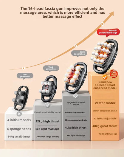 Multi-Head Deep Tissue Massage Gun (8/16 Head) — LCD Quiet Cordless