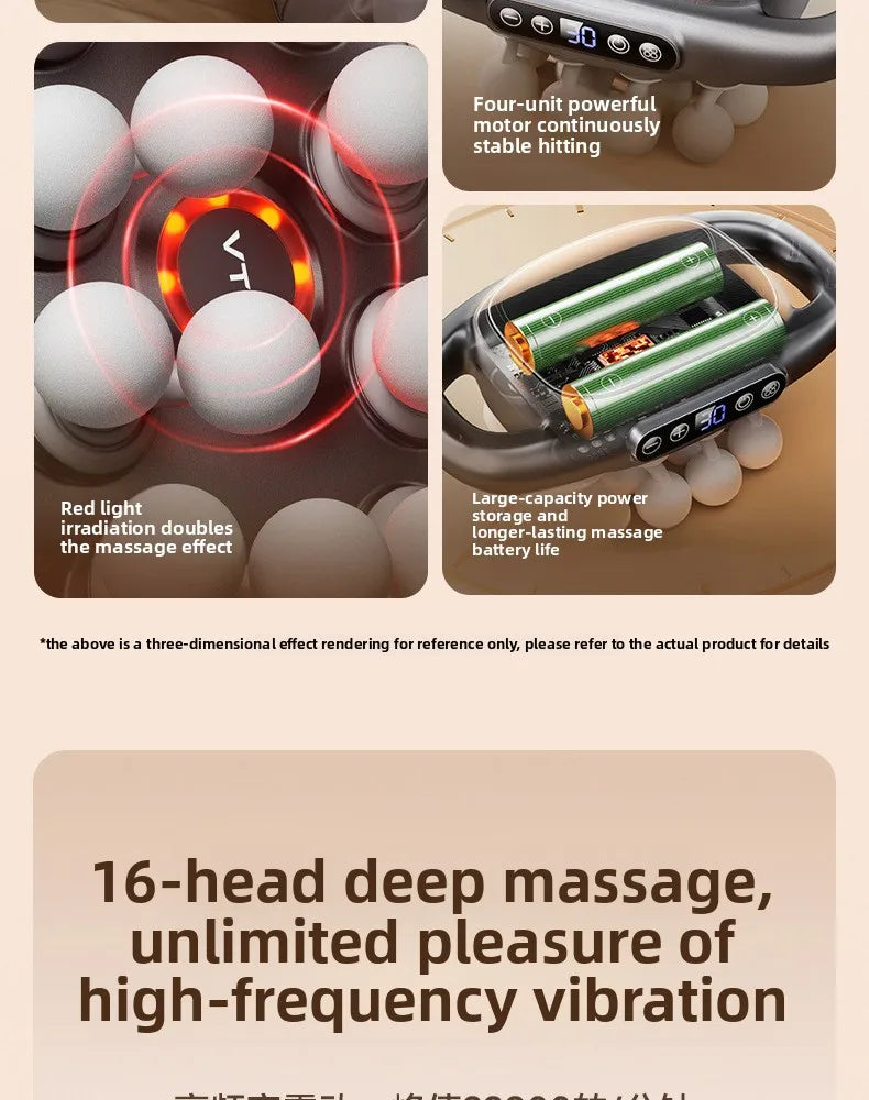 Multi-Head Deep Tissue Massage Gun (8/16 Head) — LCD Quiet Cordless