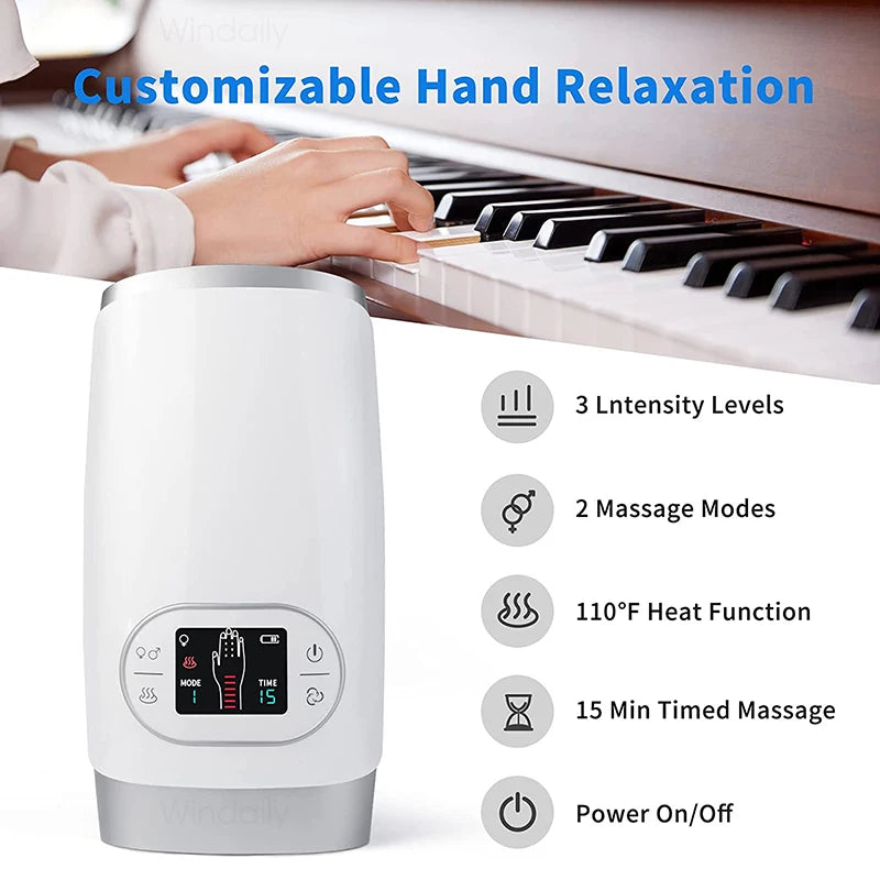 2025 Electric Wireless Hand Massager Device Heat Air Compression Palm Massage Machine Beauty Finger Wrist Spa Relax Pain Relief