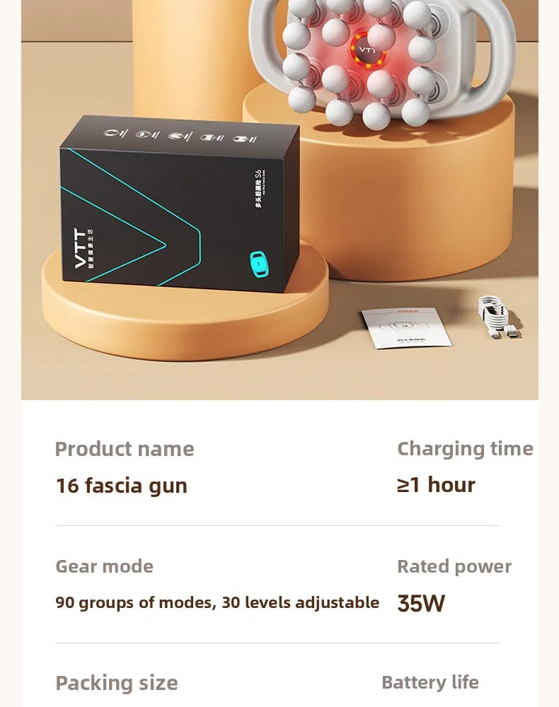 Multi-Head Deep Tissue Massage Gun (8/16 Head) — LCD Quiet Cordless