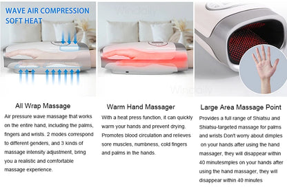 2025 Electric Wireless Hand Massager Device Heat Air Compression Palm Massage Machine Beauty Finger Wrist Spa Relax Pain Relief
