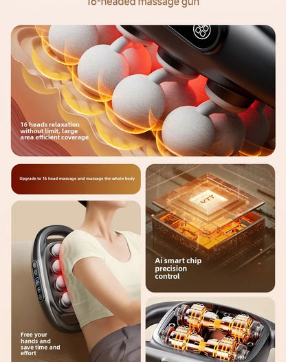 Multi-Head Deep Tissue Massage Gun (8/16 Head) — LCD Quiet Cordless