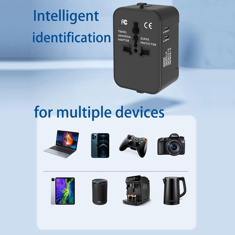 Travel Adapter Worldwide All In One International Power Adapter Universal Adapter Plug With 2.1A Dual USB Charging Ports For Asia Europe UK AUS And USA