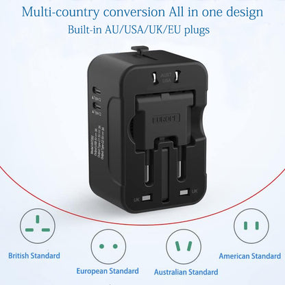 Travel Adapter Worldwide All In One International Power Adapter Universal Adapter Plug With 2.1A Dual USB Charging Ports For Asia Europe UK AUS And USA